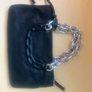 Vintage 90s Y2K Designer Line Calvin Klein Leather Bag with Chunky Chain Handles